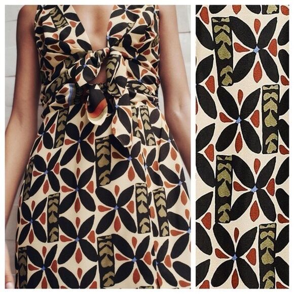 ZARA Maxi PRINTED DRESS WITH CUT-OUT DETAIL SZ S moroccan Print Tropical Sundres - Picture 2 of 8